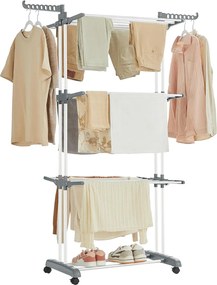 Suszarka na pranie ELTON z 4 poziomami na kółkach, 63,5x128x173cm,biały/szary SongmicsHome