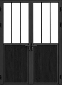 Drzwi kompletne dwuskrzydłowe aluminium i szkła hartowanego w stylu industrialnym - wys. 204 x szer. 146 cm - ERMELO