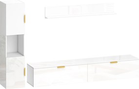 HOMCOM Wiszące RTV z uchylnymi drzwiczkami Centrum rozrywki półka ścienna szafka 180 cm biały wysoki połysk | Aosom PL