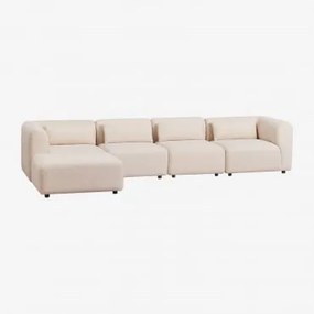 Sofa Modułowy 4-częściowy Z Tapicerowanym Pufem Fogler Tkanina Baranek Boucle Kremowy Beż - Sklum