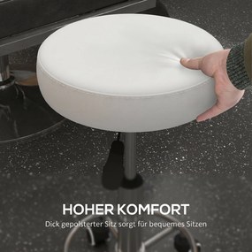 Vinsetto Taboret salonowy, regulowany wysokościowo, ekoskóra, do 110 kg, Ø42x50-64H cm, biały | Aosom PL