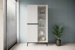 Witryna Nicole 100 cm z ryflowanym frontem - biały mat / czarne nóżki