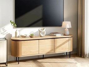 Owalna szafka RTV z ryflowanymi wstawkami Beck 160 cm, dąb