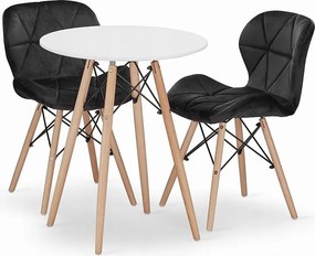 Valora KOVA OKRĄGŁY ZESTAW STOŁOWY 60 cm Biały + 2 Krzesła WAKO Czarne x2