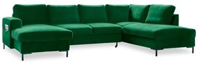 Zielona aksamitna rozkładana sofa w kształcie litery "U" Miuform Lofty Lilly, prawostronna