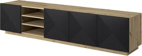 Szafka RTV Asha 200 cm z ryflowanym frontem i wnęką - artisan / czarny mat