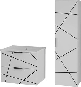 Zestaw Łazienkowy 60cm Szafka z Umywalką Słupek Biały Mat Wood