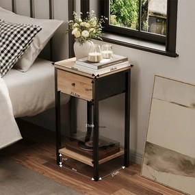 Stolik nocny komoda szafka szufladą półką jasny brąz industrialny loft 51cm