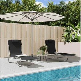 Leżaki Składane Zestaw 2 Czarne Tekstylia i Stal - Wygodne i Solidne