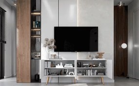 Czarna lamelowa szafka pod TV na złotych nóżkach - Filo 14X