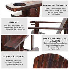 Outsunny Krzesło ogrodowe Adirondack Leżak ogrodowy Meble ogrodowe Krzesło balkonowe z litego drewna o zwęglonym wyglądzie