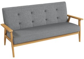 HOMCOM Trzyosobowa sofa tapicerowana, drewno kauczukowe, 154,5 x 69,5 x 73 cm, Szary