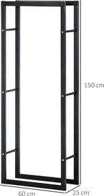Stojak na drewno kominkowe HOMCOM dla wnętrz i eksteriorów, Metal, 60 x 25 x 150 cm