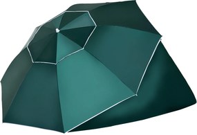 Outsunny Parasol Plażowy 2w1 z Osłoną Wiatrową Namiot Plażowy Ciemnozielony Φ210xH222cm | Aosom PL