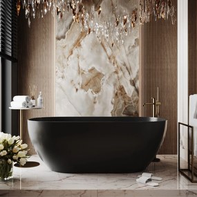 Wanna wolnostojąca owalna czarna matowa z konglomeratu 160 x 75 cm RONA Black matt przelew typu SLIM cienki rant