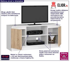 Skandynawska szafka RTV biała + dąb sonoma - Darius 3X 120 cm