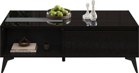 Stolik kawowy z podnoszonym blatem, błyszczący, 110 x 50 x 48 cm, z półką i drzwiczkami, płyta wiórowa, czarny