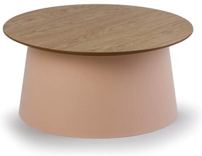 Plastikowy stolik kawowy SETA z drewnianym blatem, średnica 69 cm, dąb/ceglasty
