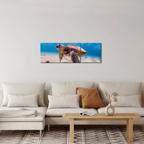 Obraz żółwia w oceanie (z zegarem) (90x30 cm)
