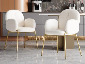 Zestaw 2 Krzeseł z tkaniny teddy - złocone metalowe nogi - krzesło do toaletki - krzesło do jadalni - Beżowy
