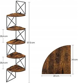 Narożna industrialna półka ścienna rustykalny brąz A6-B19
