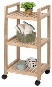 Regał łazienkowy na kółkach ACINA z trzema półkami, drewno akacjowe, WENKO