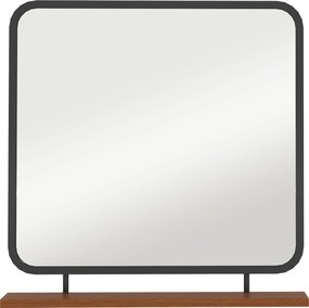 HOMCOM Lustro ścienne z półką, design vintage, metalowa rama, drewno paulowni, 55 x 55,5 cm, Czarne/Drewno