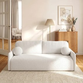 Sofa VENI Rozkładana Dwuosobowa Kremowa Boucle Japandi