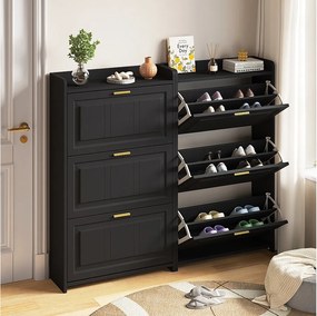 Szafka na buty do przedpokoju - 2 x 70 x 24 x 120 cm - z 6 przegródkami - MDF + płyta wiórowa - czarna