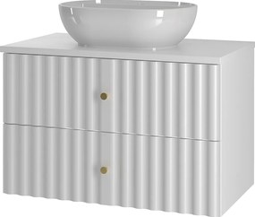 Biały Zestaw Łazienkowy 80cm Szafka z Blatem i Umywalką Ryflowane Fronty Aqua