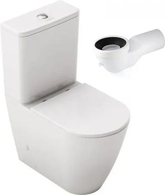 Miska WC stojąca okrągła | Biały Połysk | WC kompaktowe z dolnopłukiem i cienką deską, kolano w zestawie