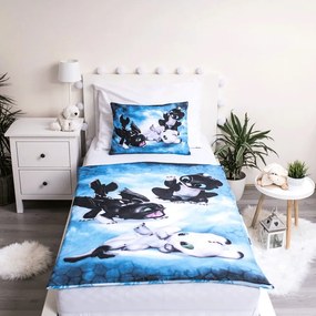 Niebieska bawełniana pościel dziecięca do łóżeczka 100x135 cm How to Train Your Dragon "Babies" – Jerry Fabrics