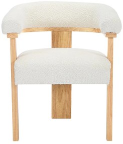 Krzesło z podłokietnikami z bukli i drewna kauczukowego - Biały i naturalny - LIVELIA marki Pascal Morabito