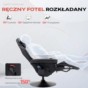 HOMCOM Fotel Gamingowy z Masażem, Regulowane Oparcie, Podnóżek, do 120 kg, Stelaż Stalowy, Sztuczna Skóra, Czarny | Aosom PL