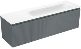 Mexen Rivel szafka łazienkowa 160 cm z umywalką Vela prawą, 1S, 1D, ryflowana, grafit/biała mat - 91A23-16047-3-BBFF66-W23P01