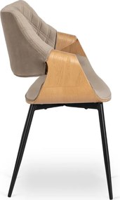 Krzesło Tapicerowane z Drewna Giętego do Salonu DAKOTA Beżowe/Dąb złoty Welurowe Nowoczesne Loft