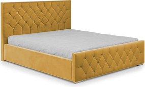 DomoHome - Mona I nowoczesne łóżko tapicerowane, eleganckie wezgłowie, praktyczna skrzynia, tkanina Abriamo 180x200 cm, żółty