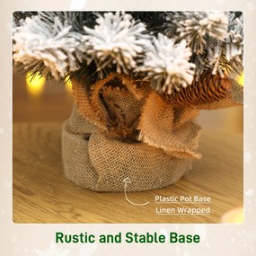 HOMCOM Mini sztuczna choinka 60 cm, pokryta śniegiem, 72 gałązki, 6 szyszek, podstawa z cementu | Aosom PL