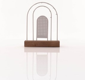 Metalowy stojak na biżuterię, drewniana podstawka, 18 x 4,5 cm