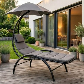 Leżak Ogrodowy z Parasolem CARPA Szary