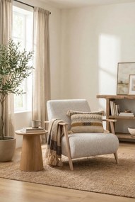 Fotel Wypoczynkowy Z Drewnianymi Podłokietnikami Ecru F0-L10