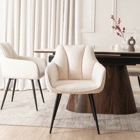Krzesło Tapicerowane do Salonu NAWARA Kremowe Boucle Nowoczesne