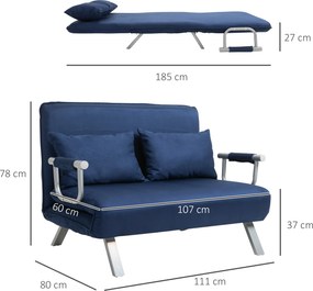 HOMCOM Sofa do Spania, 5-stopniowa Regulacja, Imitacja Zamszu, Rama Metalowa, w zestawie Poduszki, Granatowa