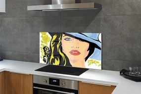 Szklany Panel Portret Kobiety w Kapeluszu