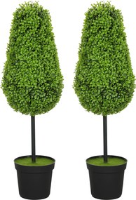 HOMCOM Zestaw 2 Sztucznych Roślin Bukszpanowych 90 cm w Kształcie Łez, Sztuczne Rośliny w Donicy - Nowoczesna Dekoracja