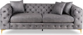 Sofa SORRENTO 3S Trzyosobowa Szara Welurowa Nowoczesna Glamour