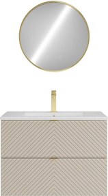 Szafka łazienkowa wisząca z wpuszczaną umywalką, baterią i lustrem – beż – 80 cm – DORIONI