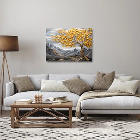 Obraz na szkle – Drzewo ze złotymi liśćmi (70x50 cm)