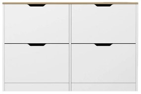 Szafka na buty z 4 składanymi przegródkami – Biały i naturalny – LOTULA.