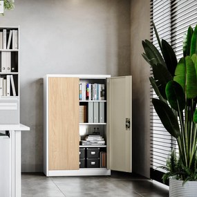 Biurowa szafa metalowa KEVIN, 900 x 1400 x 400 mm, Eco Design: biała/ dąb sonoma